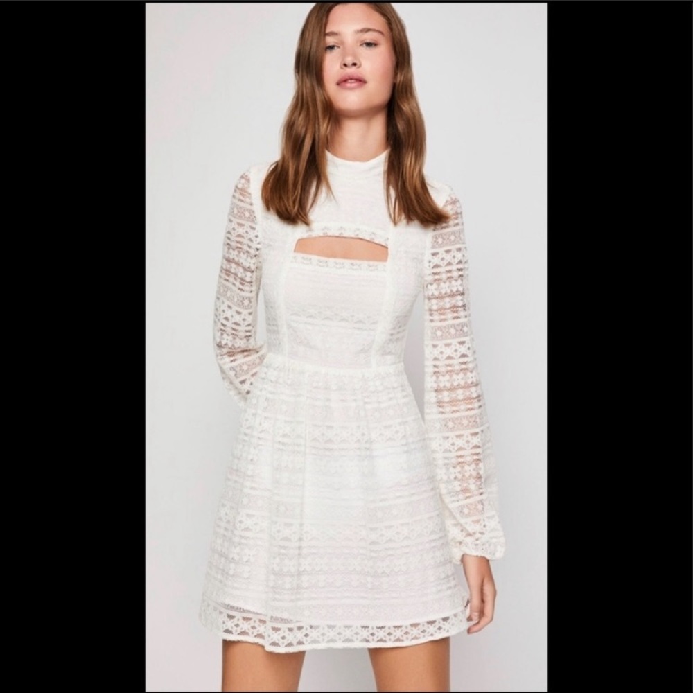 Ivory Gardenia Peek A Boo Lace Night Out Dress